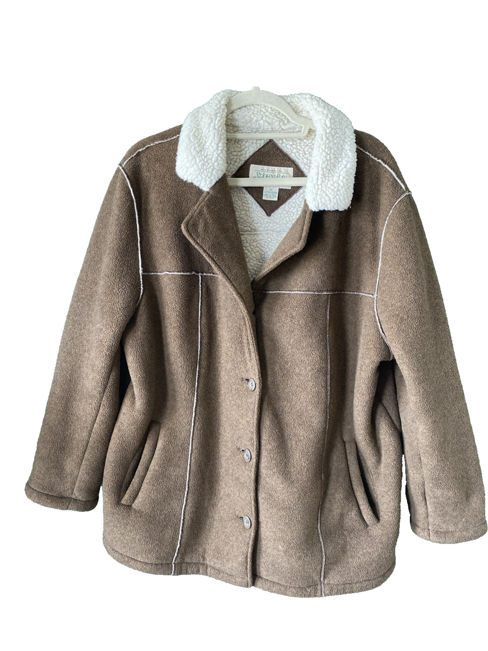 St. Johns Bay Coat Womens Sz 1x Brown Sherpa Fleece Cozy Jacket Sweater Pockets